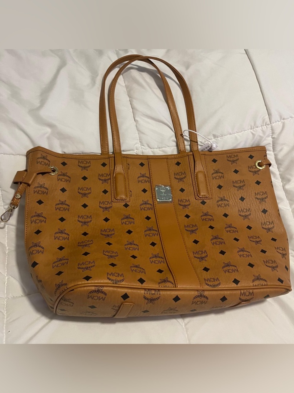 Cute fashion Cognac Logo Coated Canvas Tote with Double Handles